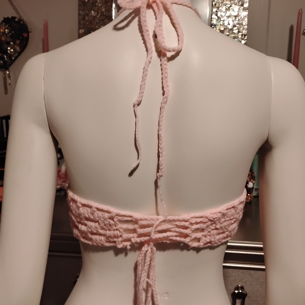 Handmade Pink Crochet Bralette - Picture 11 of 12